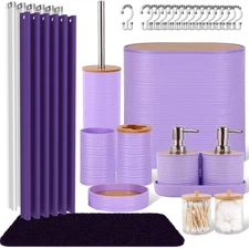 Purple Bathroom Set, 25 PCS Bathroom Accessories Set with Shower Curtains, Ru...