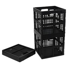 3 PCS 18 L Black Square Plastic Collapsible Storage Crates Foldable Bin