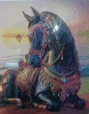  Pittura Mosaico Dims  55x55 con cornice raffigura Cavallo Arabo con Bardatura