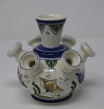 Vintage Delft Holland Tulipiere Tulip Vase Hand Painted Blue Green Pottery