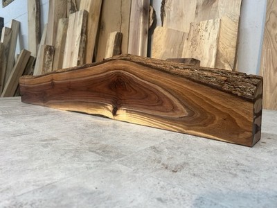 Solid Figured Walnut Fireplace Mantle/Live Edge Walnut/Live Edge Wood Mantel