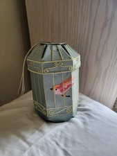 Lulu Guinness Decorative Birdcage bag Silk Acetate Light Blue Gold Bird Motif