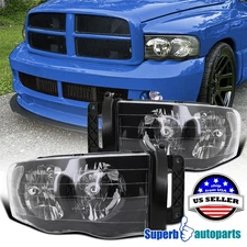 Fits 2002-2005 Dodge Ram 1500 / 03-05 2500 3500 Black Headlight Head Lamps