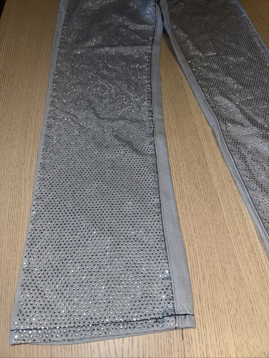 Pantalones de mezclilla Forever 21 Premium estrás brillantes pierna recta lavado claro talla 28