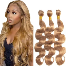 Blonde Body Wave Human Hair Bundles 22 24 26 Inch Brazilian Remy Weave #27