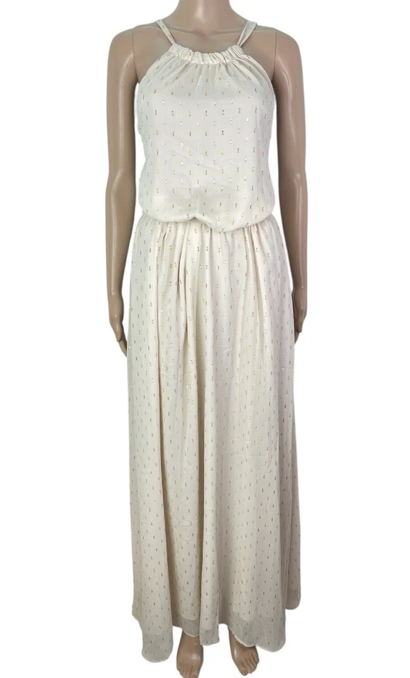 New ModCloth Illuminated Elegance Ivory Metallic Chiffon Maxi Dress Size XL - Image 2 of 4