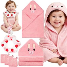 5 Pcs Baby Towels Set, 32x32 in Hooded Bath Towel, 3 Pcs Baby Washcloths and ...