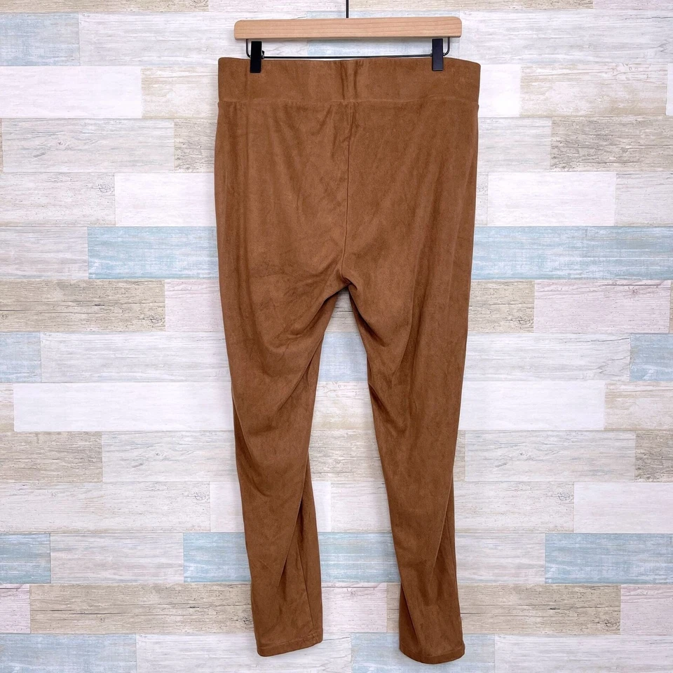 Leggings femininas Seven7 camurça sintética marrom camelo cintura alta elástica GG - Imagem 3 de 4