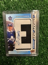 SP GAME USED 2018-19 Travis Dermott Draft Day Marks “E” /35 Maple Leafs Hockey