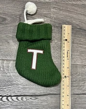 Target Wondershop Green Mini 7" Christmas Stocking  Embroidered "T” Letter Knit