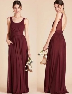 Birdy Grey Dress Jan Cabernet Maroon Maxi Bridesmaid Formal Sleeveless Pockets M