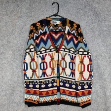 Vintage Peruvian Connection Cardigan Size Medium Chunky Knit 100% Alpaca Aztec