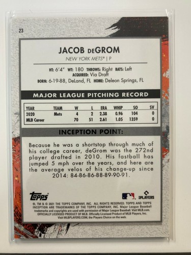 2021 Topps Inception #23 Jacob deGrom SL@MJ3 - Picture 2 of 2