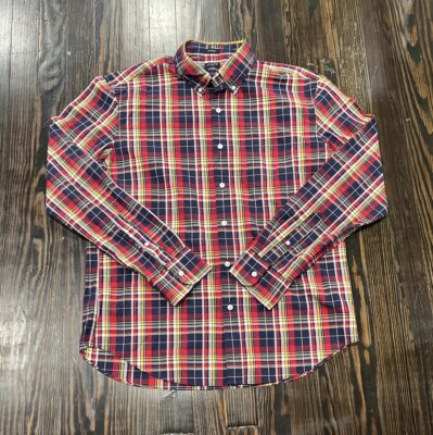 J. Crew Flex Washed Long Sleeve Button Down Shirt Men s Large Classic Plaid Red 