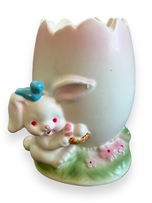 Vintage NAPCO Ceramic EASTER Bunny RABBIT EGG Planter C9477 Bird Anthropomorphic