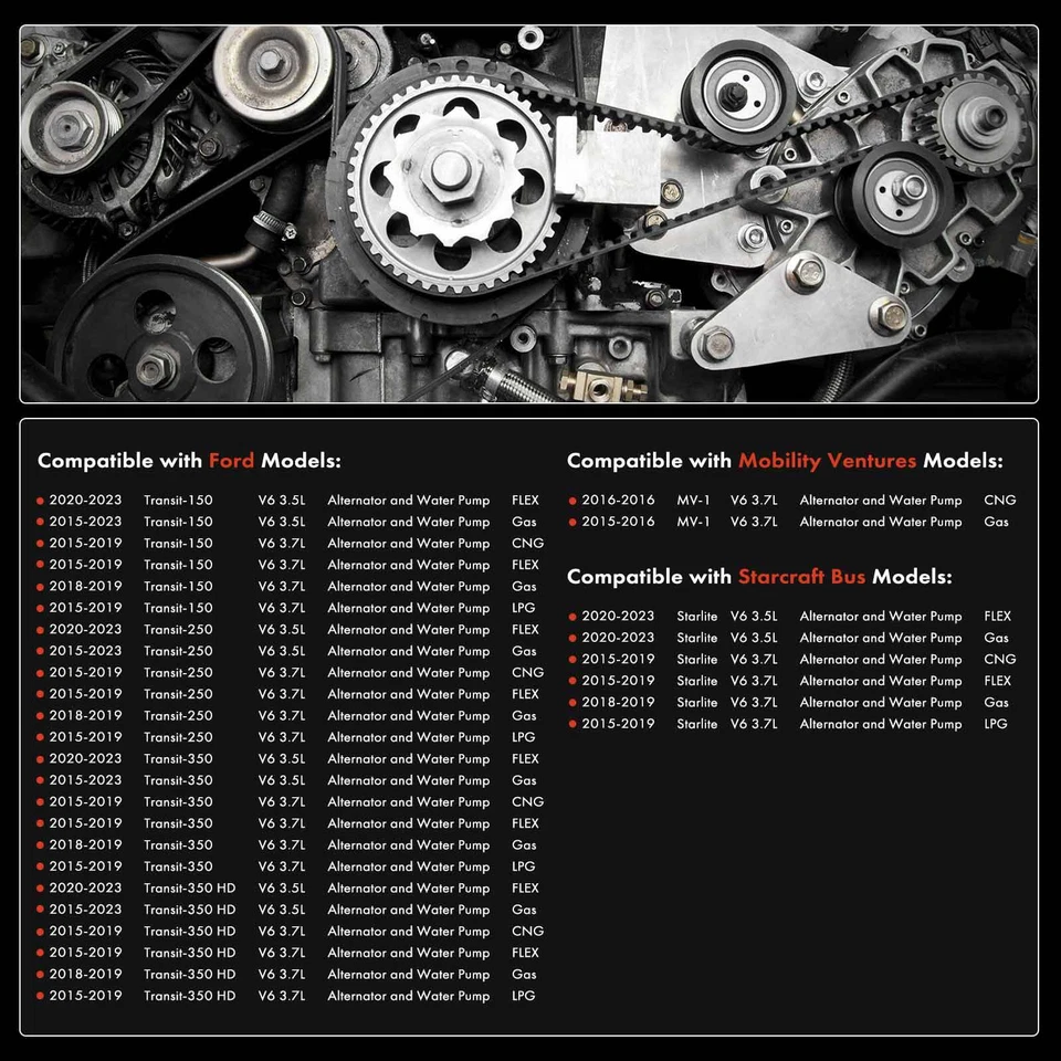 2x Kit de componentes de transmisión por correa serpentina para Ford Transit-350 15-23 Starcraft Bus Foto 2 de 4
