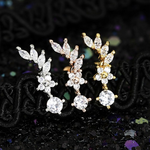 Gem Crystal Ear Cartilage Helix Ring Bar Stud Ear Cuff Climber Piercing Earring - Picture 145 of 268