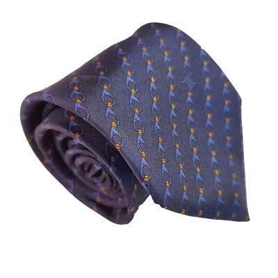 Celine Paris Necktie Blue Geometric Silk Neck Tie 58x3.25'' Made in E.E.C.