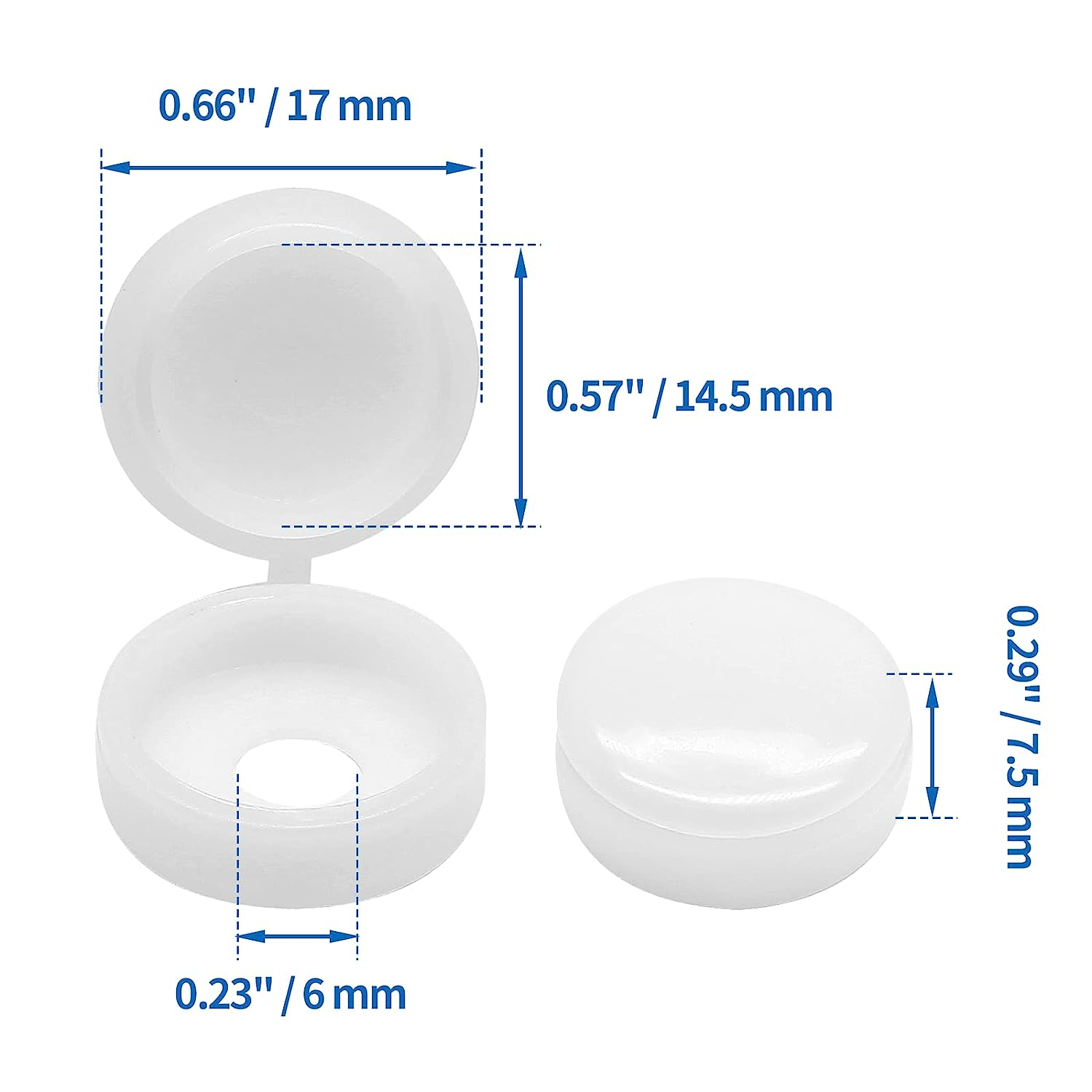 100Pcs White Plastic Hinged Screw Cover Caps with Washer Flip Tops
