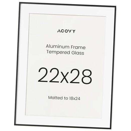 Aluminum Poster Frame Mat for 18x24 Picture Frame, HD Tempered 22x28 Black