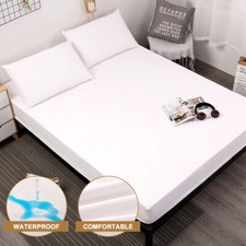 Solid Color Waterproof Fitted Sheet Extra Deep Mattress Cover Elastic Full Size