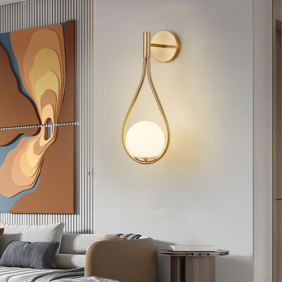2 Pack Mid-Century Modern Gold LED Wall Light Indoor Opal Glass Globe Fixture