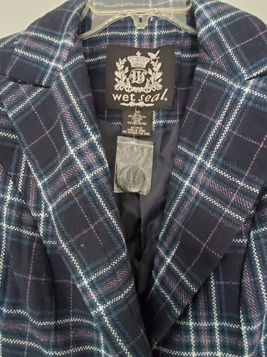 Wet Seal Womens Blue Plaid 3/4 Sleeve Blazer XS New with Tags - Picture 4 of 5