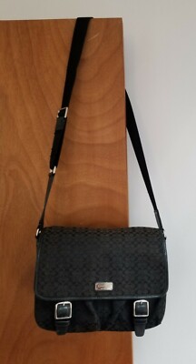 バッグ COACH Vintage Leather Black Shoulder Bag Auth COACH #70283 Unisex Messenger Bag Black Signature Jacquard