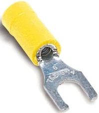 Sta-Kon 10RC-10FL, 12 to 10 AWG, #10 Stud, Yellow, Locking, Fork Terminal, 50 pc