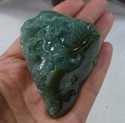 Cert'd Natural Type A Jadeite Jade Lotus Dragon Big Carving Pendant 135.21g - Picture 2 of 8