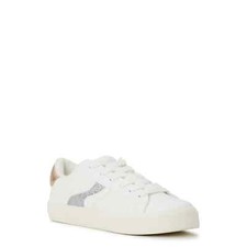 Time and Tru Women's Metallic Fashion Lace Up Casual Fit White Sneaker Size 7