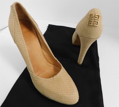 Givenchy Beige Embossed Snake Print Leather Platform Pumps Italy 35.5
