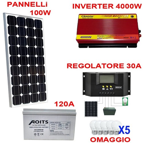 Kit Pannelli Solari 1000W - 2 Moduli Da 140W Con Regolatore E Inverter