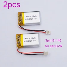 2pcs 3.7V 250mAh 0.925Wh Li-Polymer Battery 502030 3Pin MOLEX 51146 For Car DVR