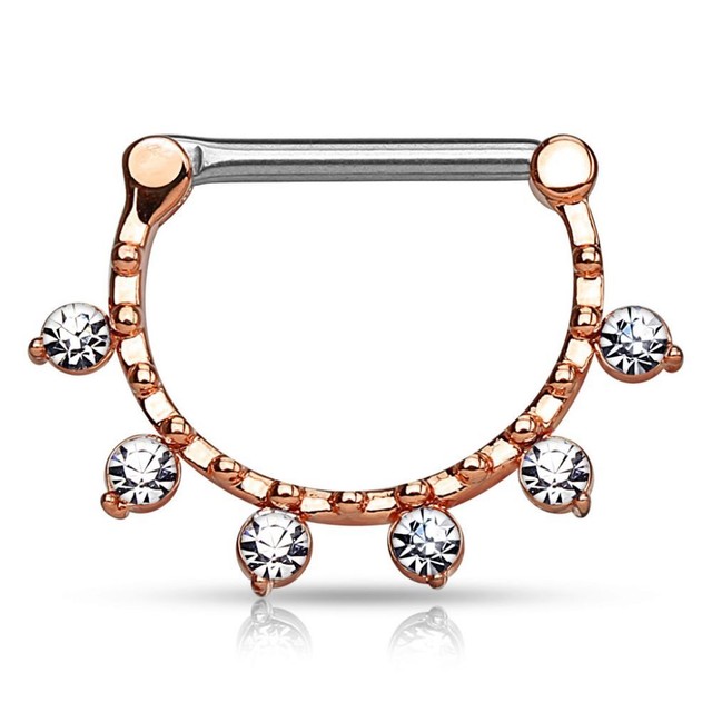 Piercing Nipple 6 Crystals Gold Pink eBay