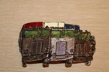 Trucker 3 Truck Drivers Red White Blue Made In USA Vintage Belt Buckle RARE