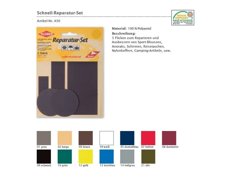 KLEIBER 1A Reparatur Set 5 Klebeflicken Wasserfest Skihose Outdoorkleidung, Zelt, Schirm