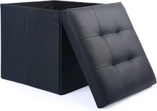 Storage Ottoman, Foldable Foot Rest Stool, 13X12X12 Inches Small Leather Bench w