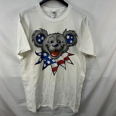 VINTAGE Y2K LIQUID BLUE GRATEFUL DEAD SPANGLED PATRIOTIC BEAR T SHIRT L 2005