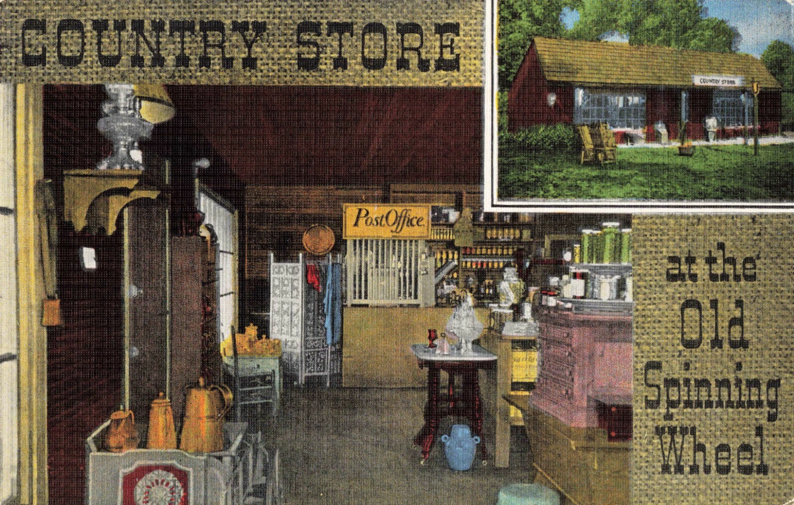 Postcard Old Spinning Wheel Country Store Hinsdale Illinois eBay