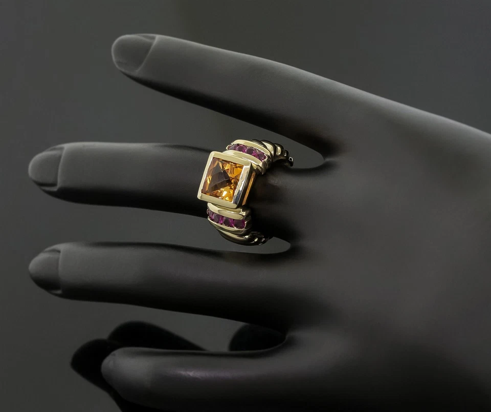 Anel vintage David Yurman citrino e rubi tamanho 6 - ouro amarelo 14K - Imagem 3 de 4