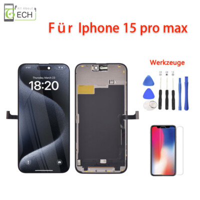 Für iPhone 15 Pro Max LCD Display Touchscreen Schutzglas Schwarz
