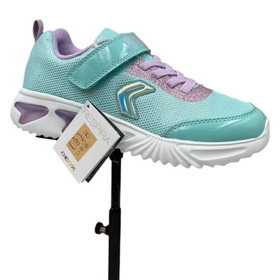 Geox Youth Big Girls J Assister Light-Up Sneakers Size 5 Aqua Lilac Slip-on
