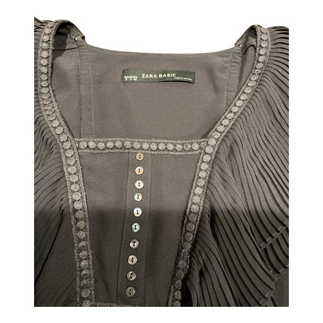 ZARA Basic BlackPleated Ruffle Blouse LongSleeve … - image 6