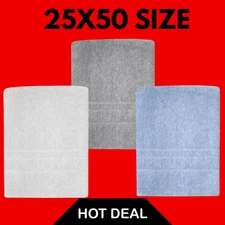 Mainstays Bath Towel 25x50, Quick Dry, 387 GSM, Cotton Blend, White/Gray/Blue