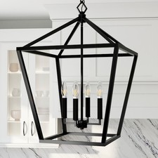 Four-Light Matte Black Square Pendant