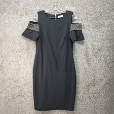 Calvin Klein Womens Black Cold Shoulder Studded Sheath Dress Ruffle Sleeve 7124