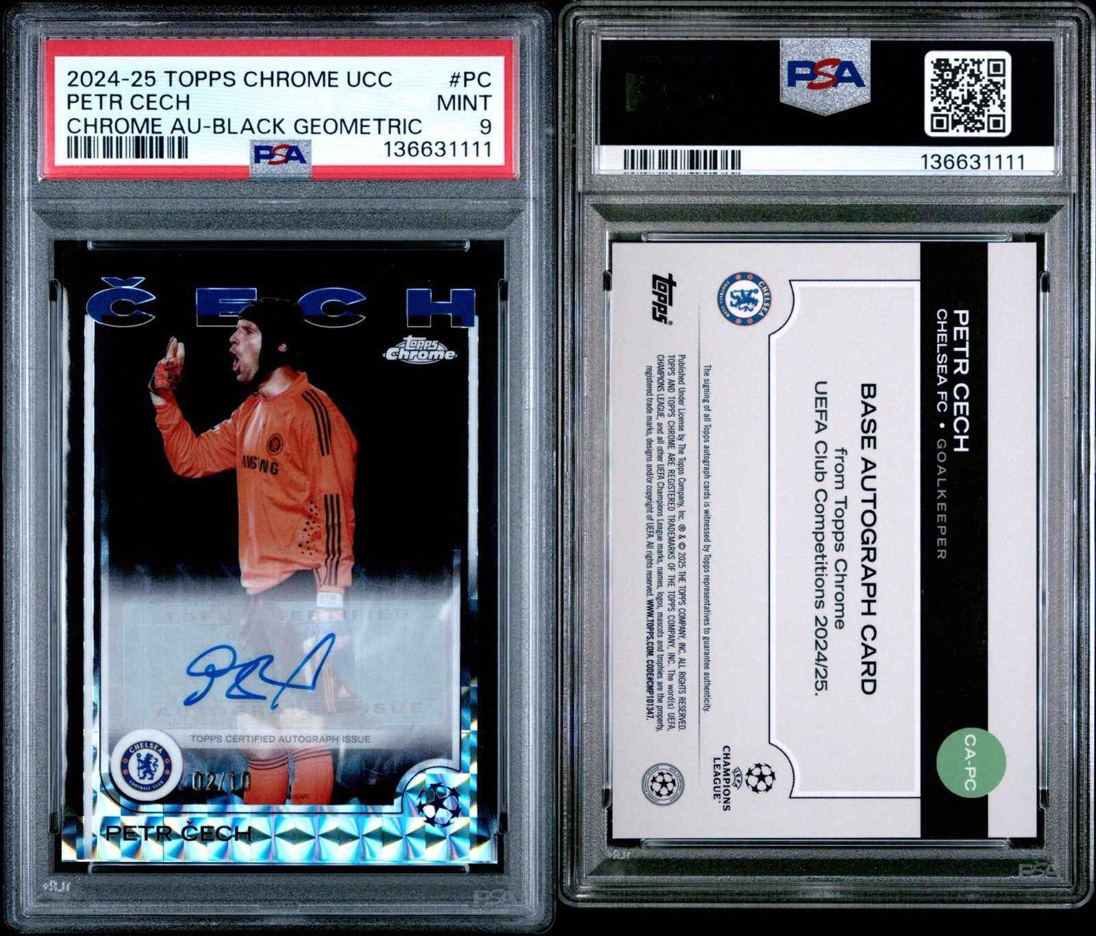 2024-25 TOPPS CHROME UCC BLACK GEOMETRIC PETR CECH /10 AUTO PSA 9 CHELSEA view 3