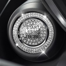 2PCS Rhinestone Push Start Button Cover Bling Car Accessories for Women, White