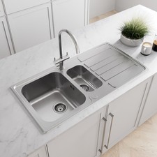 Stainless Steel 1.5 Bowl Kitchen Sink Reversible Modern Drainer Basket Wastes